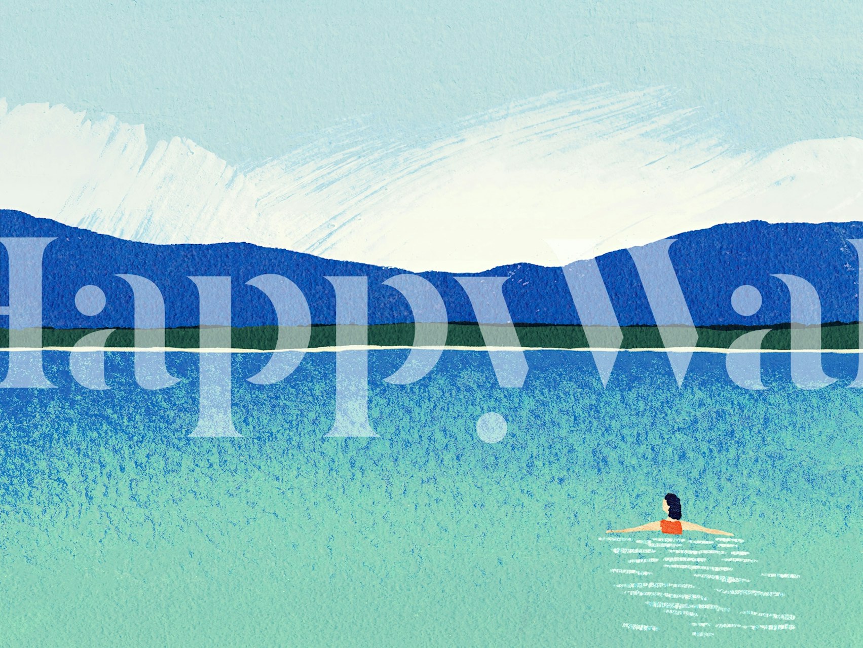 Tranquil mountain lake wallpaper in a room