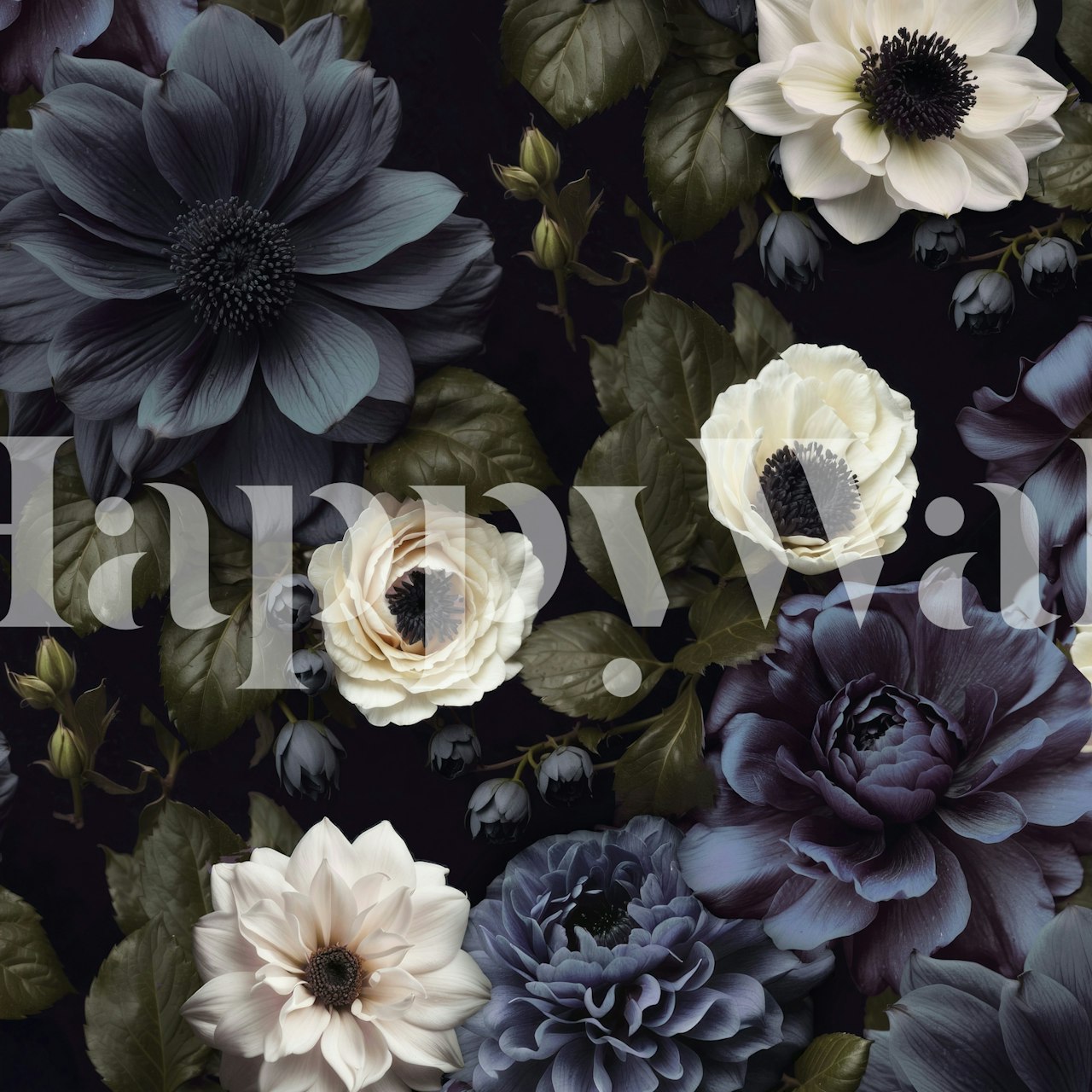 Papel pintado Dark Floral Elegance en un ambiente de habitación