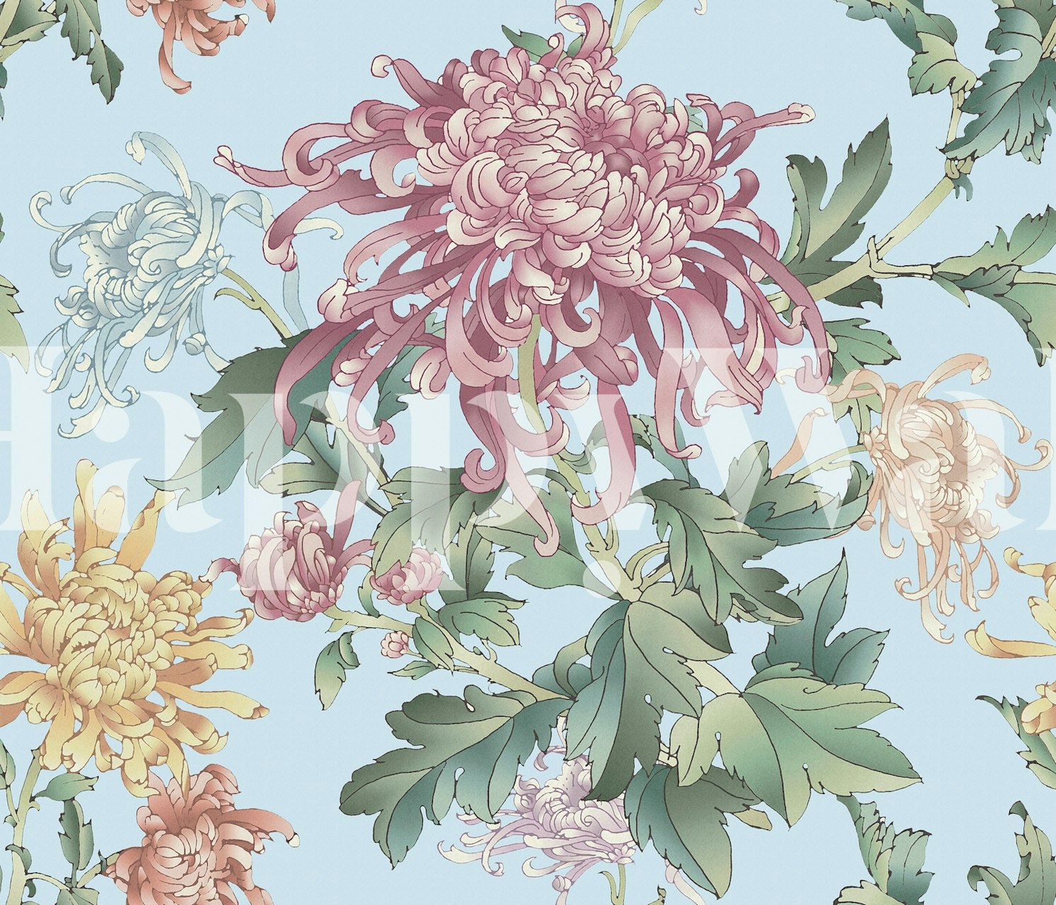 Botanical Charm Delight blue ταπετσαρία σε ένα δωμάτιο