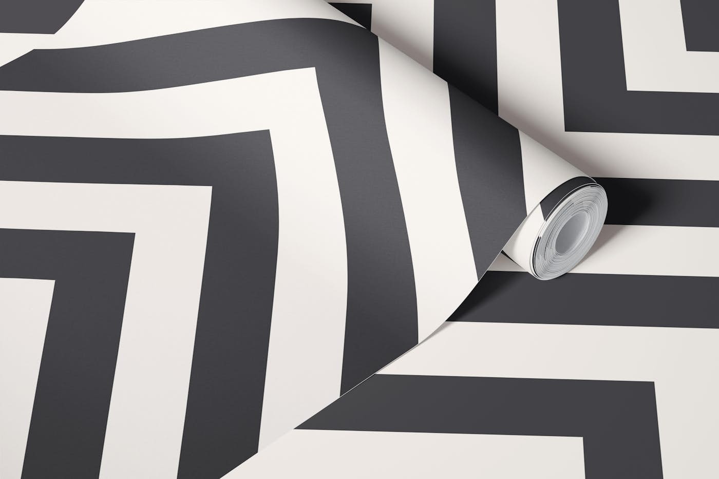 Black and White Zig Zag Chevron Stripe wallpaper roll