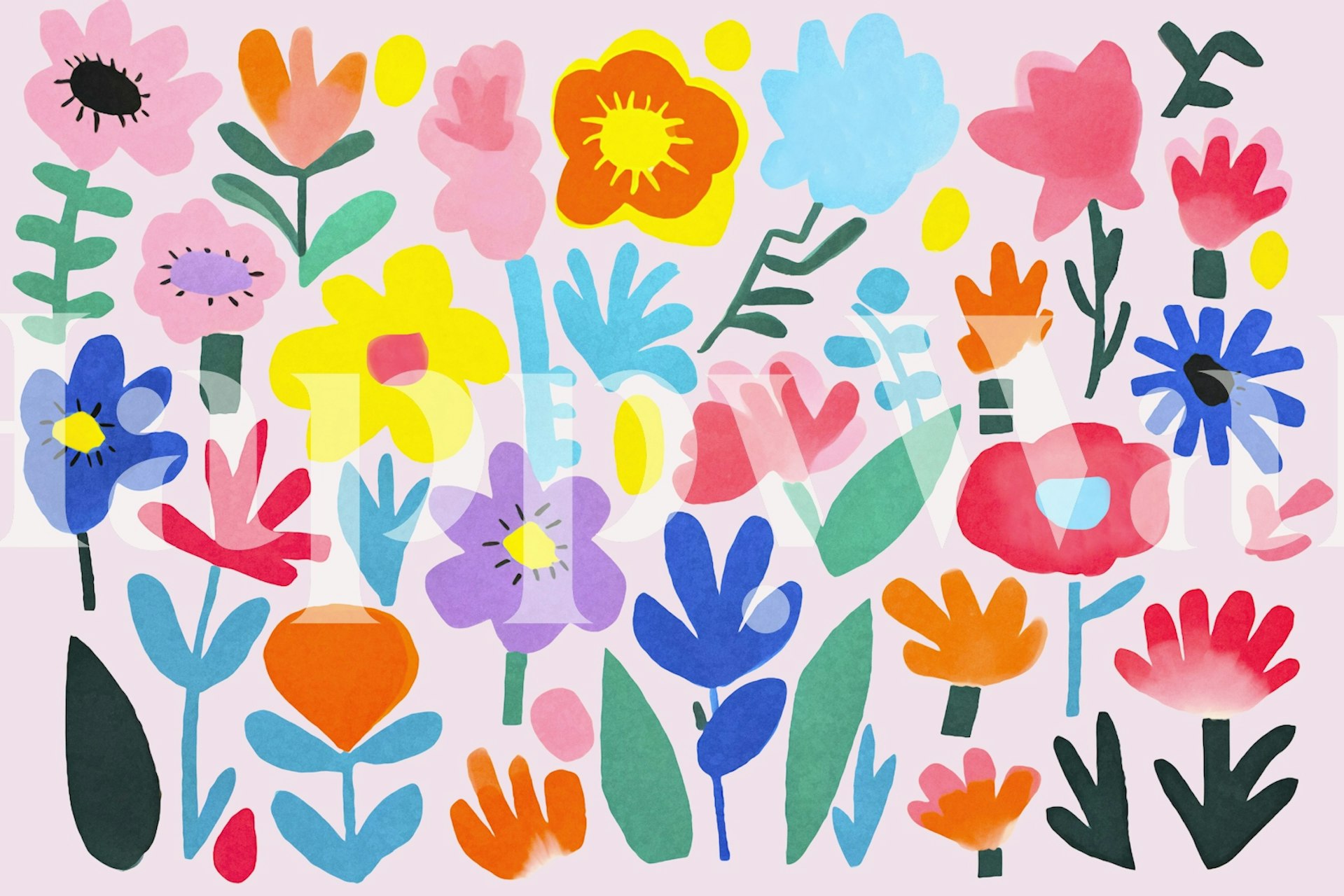 Matisse Meadow Groovy Flowers wallpaper in a room