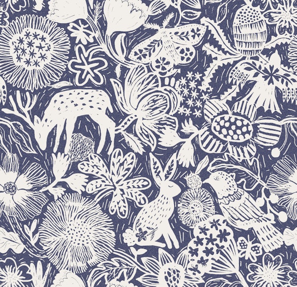 Block Print Floral And Animals
