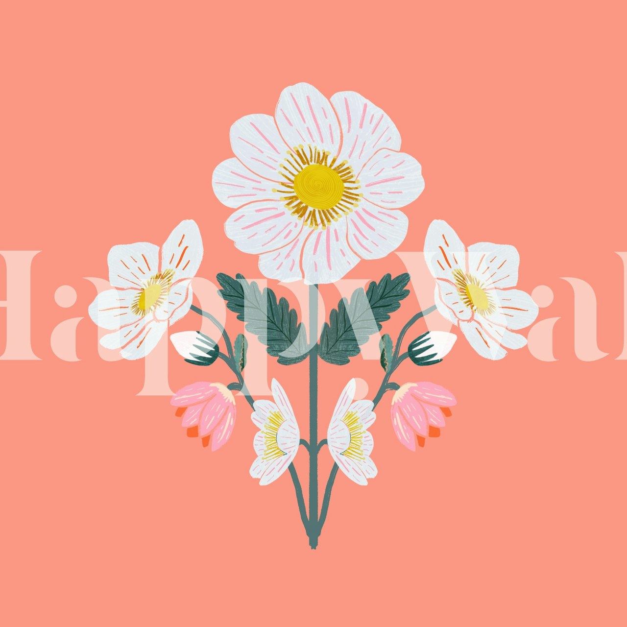 Coral Bloom Bouquet wallpaper in a room