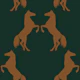 Moody equestrian horse in tan and green