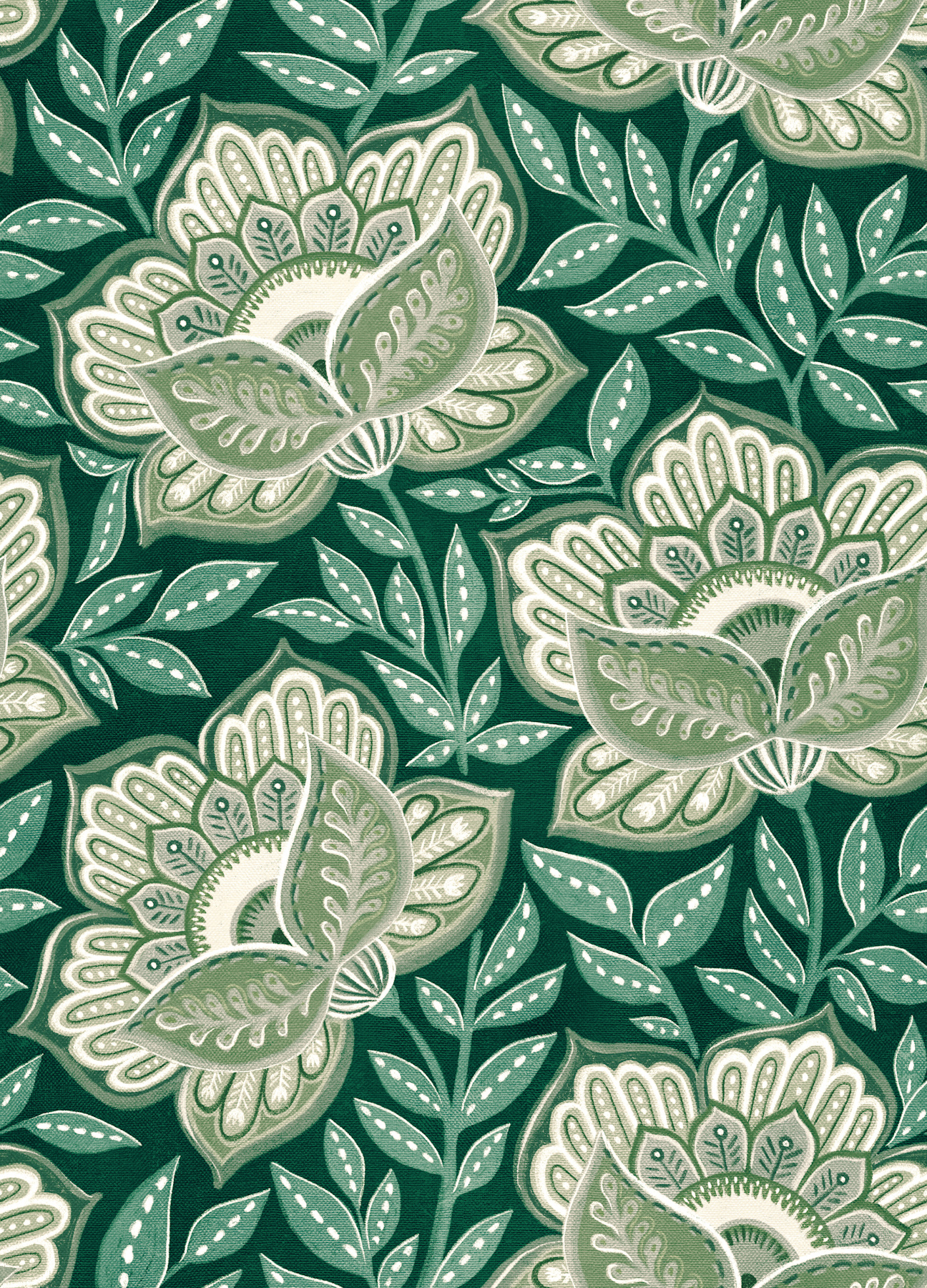 Emerald Floral Green Bedroom Wallpaper