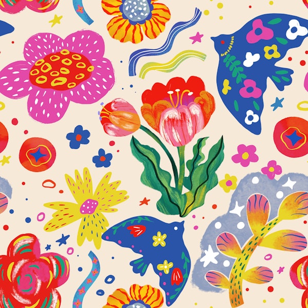 Vibrant Blooms and Birds