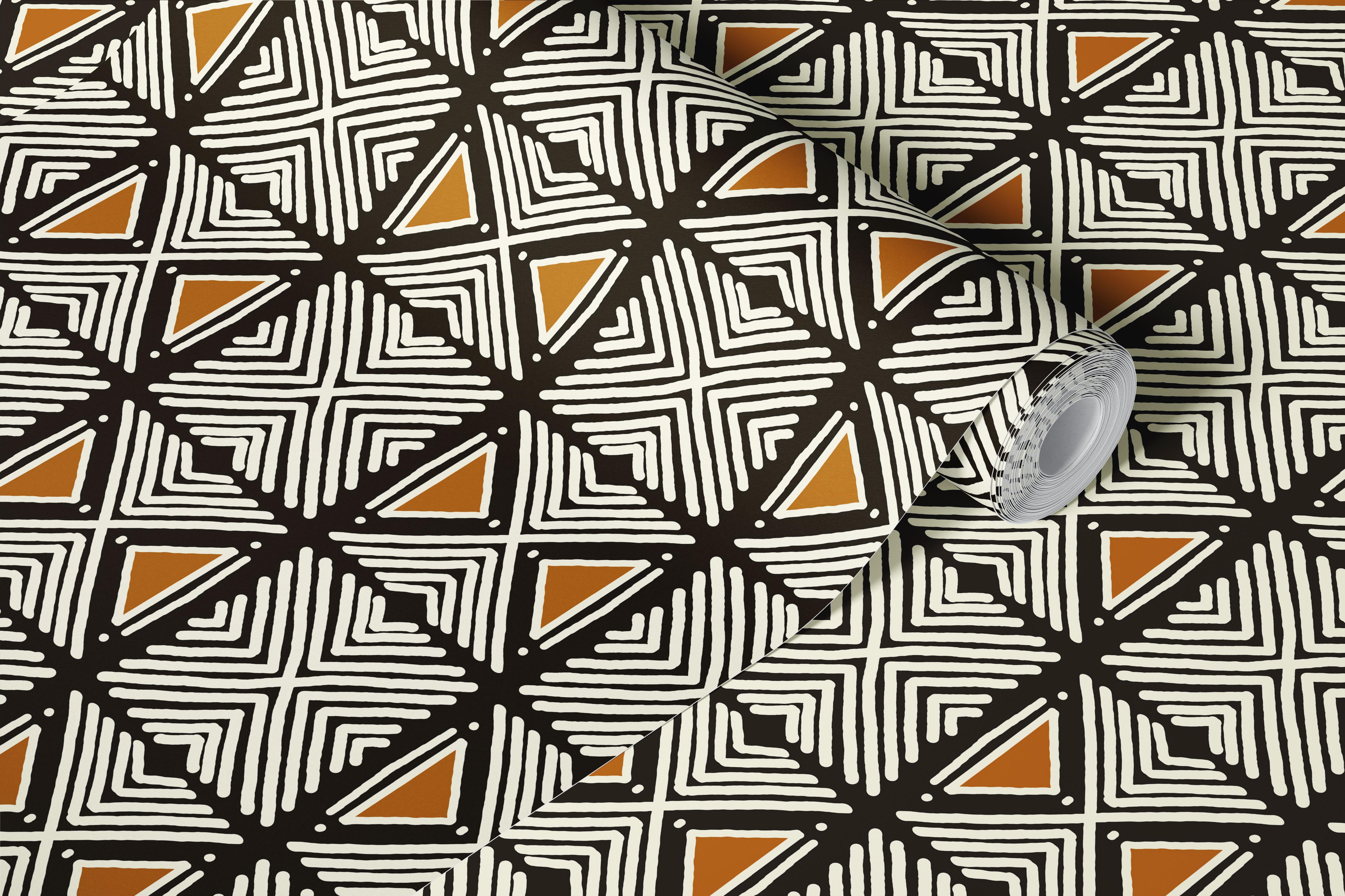 Bold black and white geometric design with brown accents wallpaper