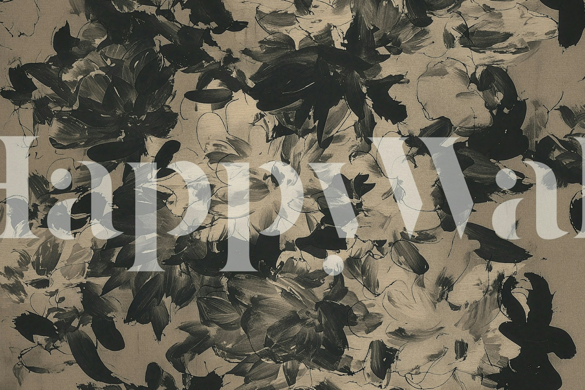 Black and white floral abstract design wallpaper