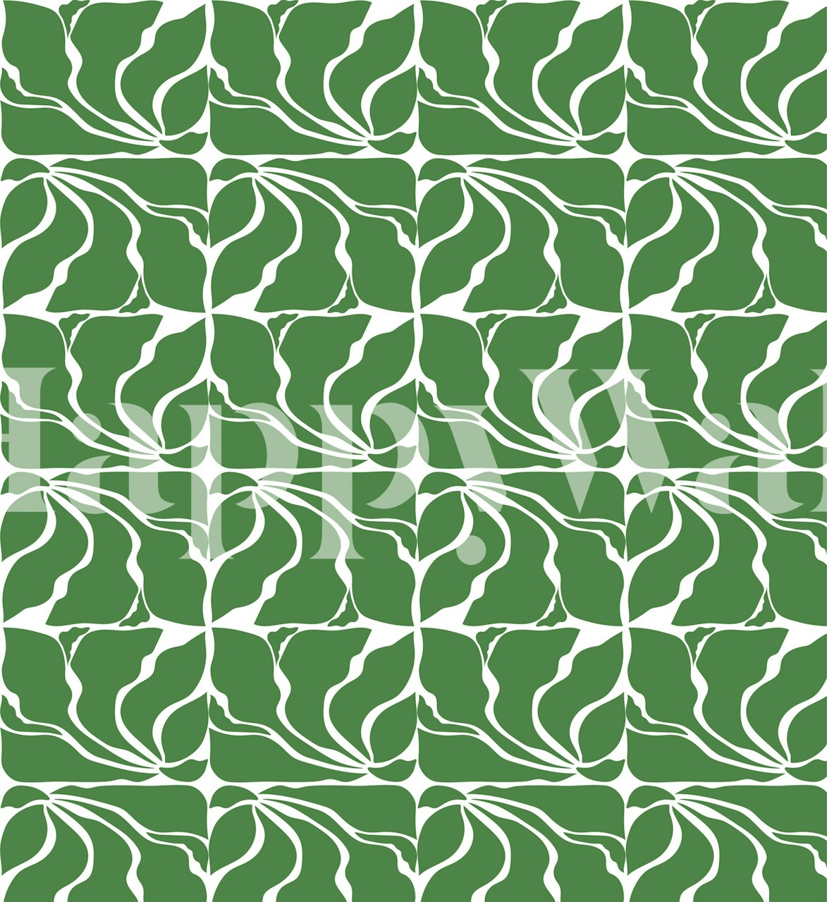 Green Leaf Whirl behang in een kamer