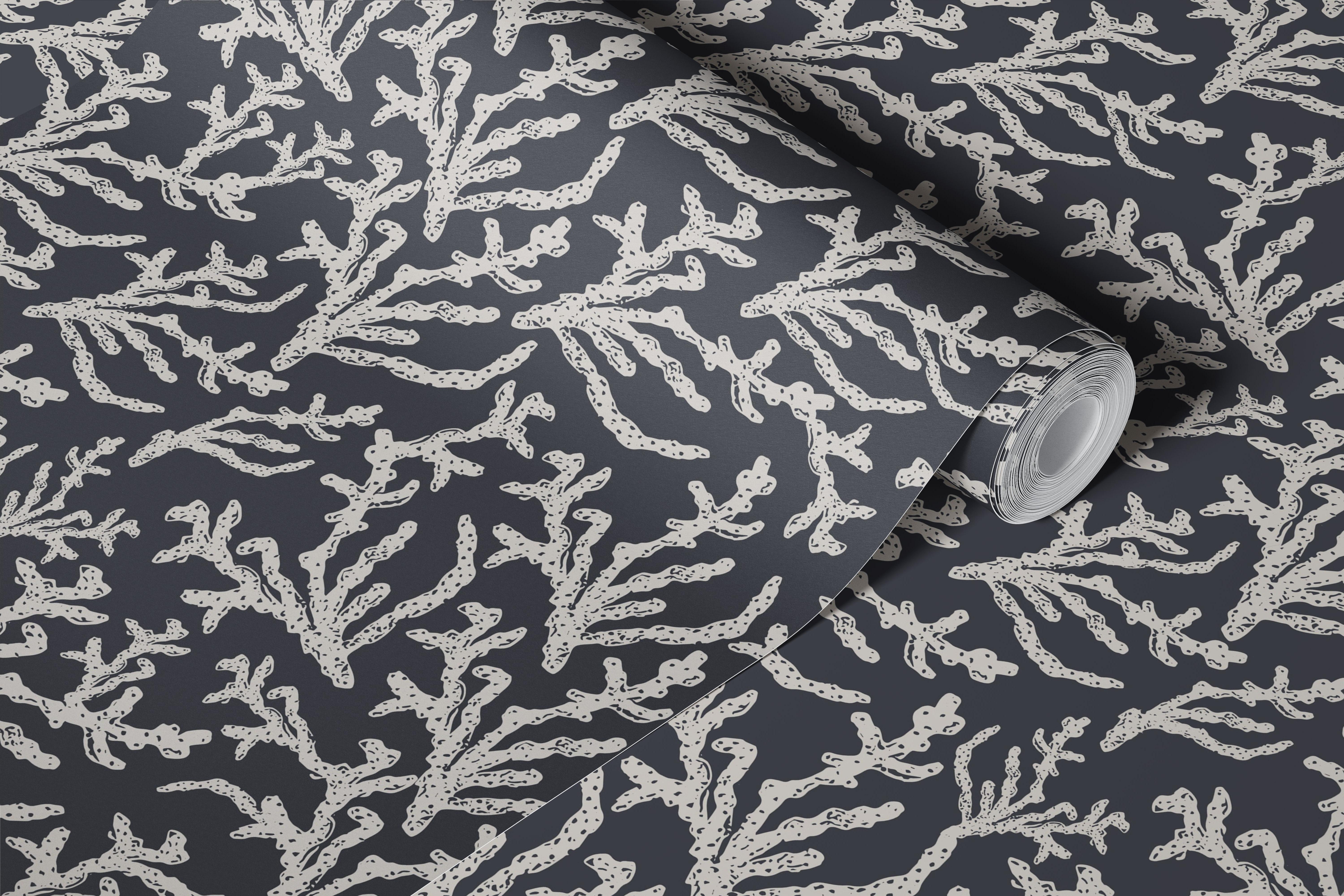White coral patterns on navy background wallpaper