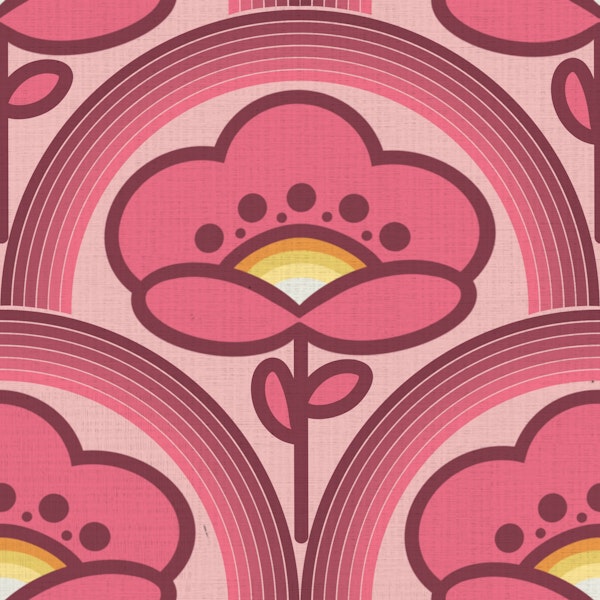 Textured Pink Retro Flowers Arc Rainbow