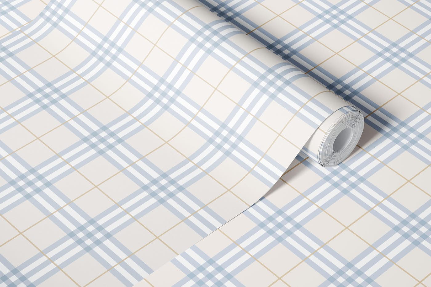 Modern Urban Tartan in Powder Blue & Beige S wallpaper roll