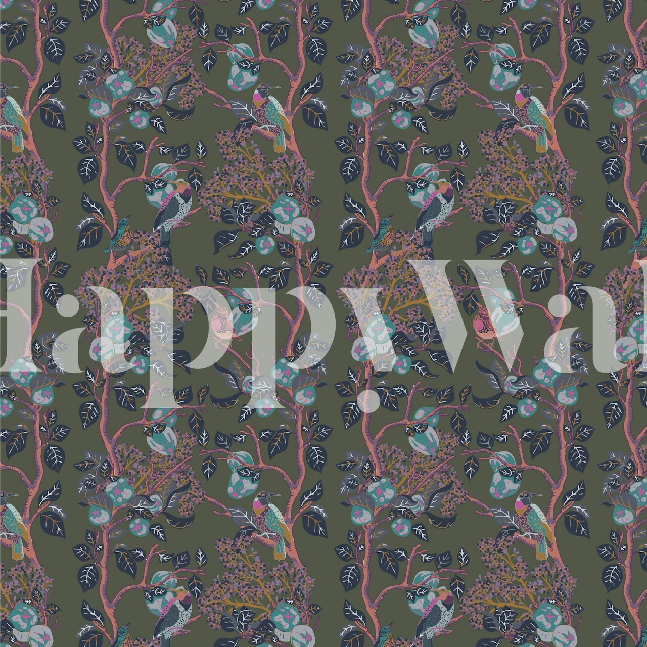 Woodpeckers mural papel de parede em um quarto