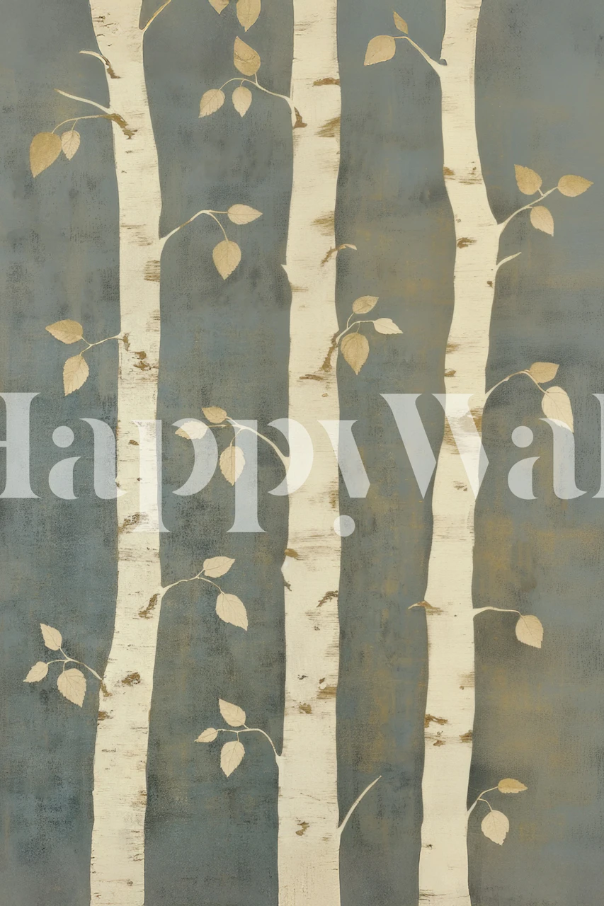 Papel de parede Elegant Birch Forest em um quarto