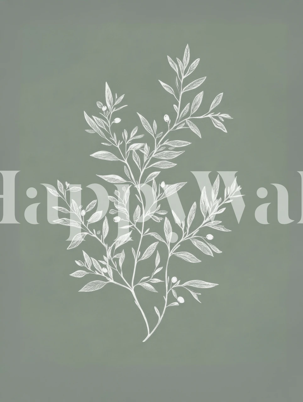 Olive branches with white leaves on a gray backdrop wallpaper
