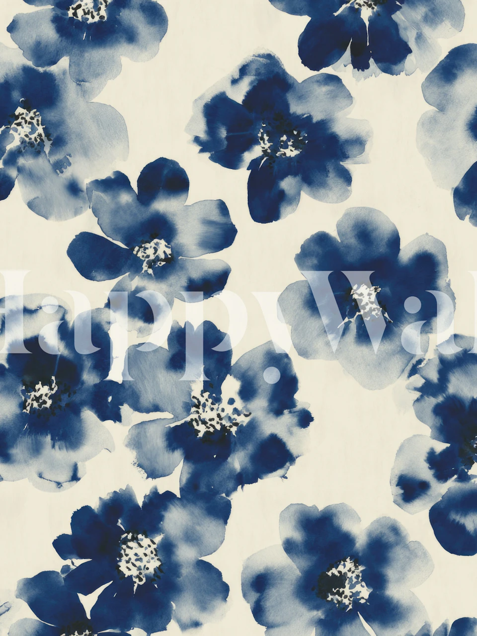 Indigo floral wallpaper in a room