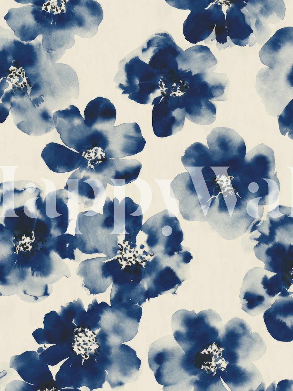 Indigo floral wallpaper in a room