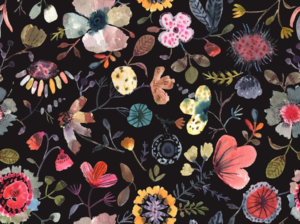 Modern Floral Pattern Black