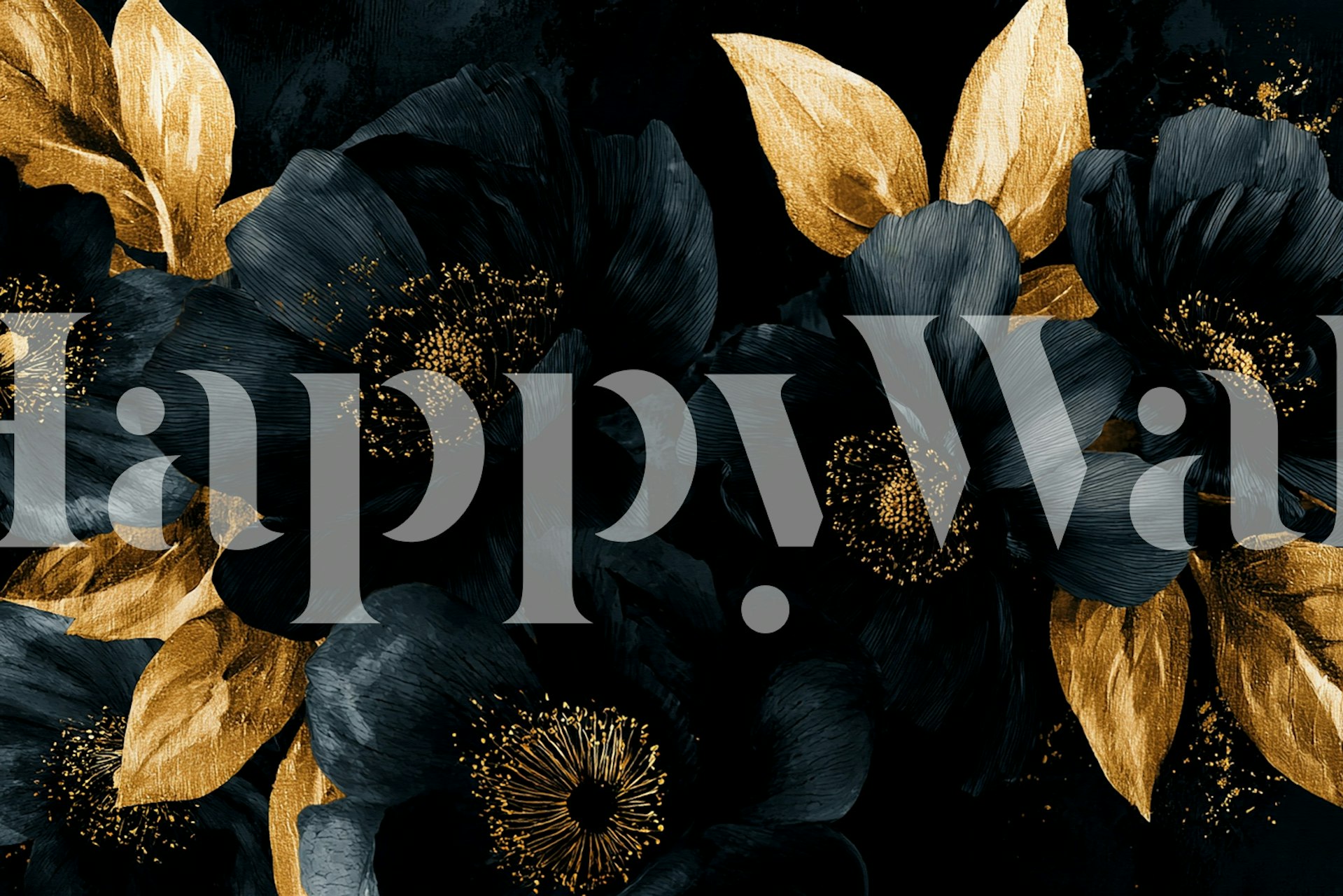 Golden Midnight Blooms wallpaper in a room