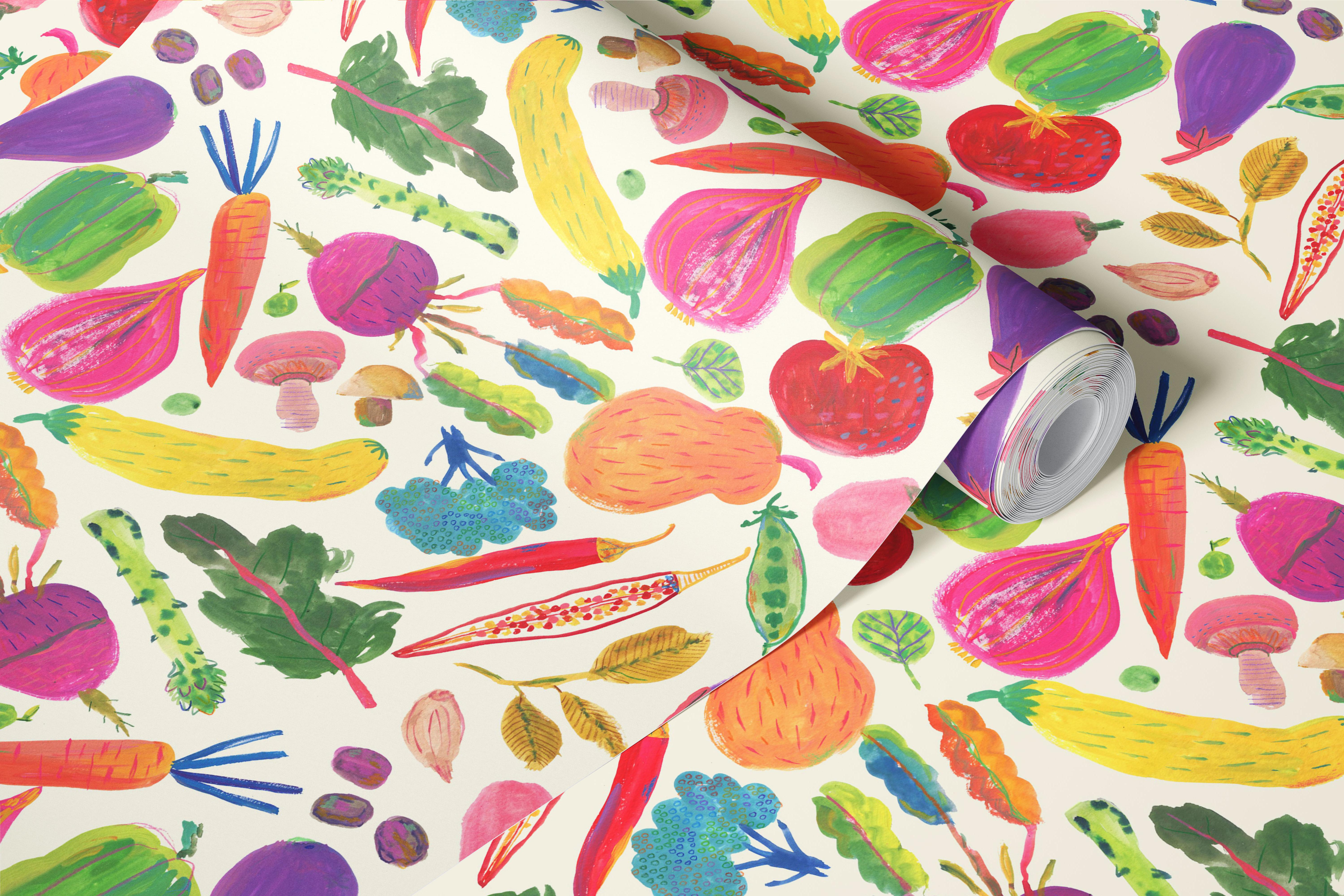 Rainbow Veggies-Tapete in einem hellen Raum
