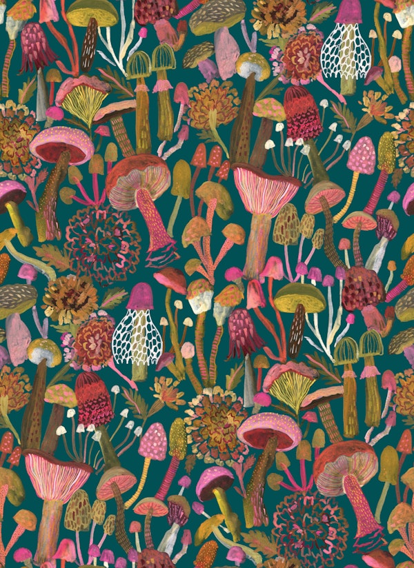 Never Stop Growing Mushrooms Green Pink