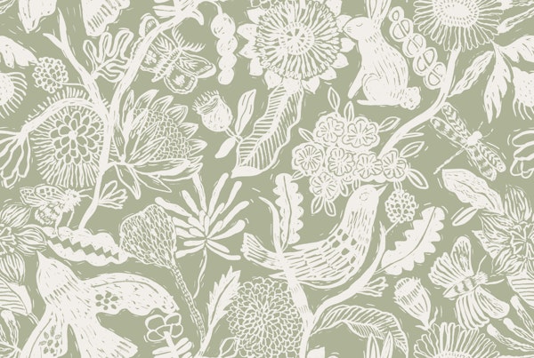 Linocut Print Sage Green