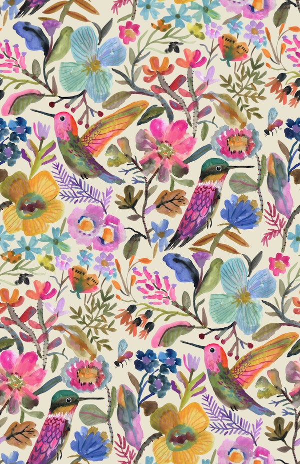 Hand Painted Humming Bird Garden