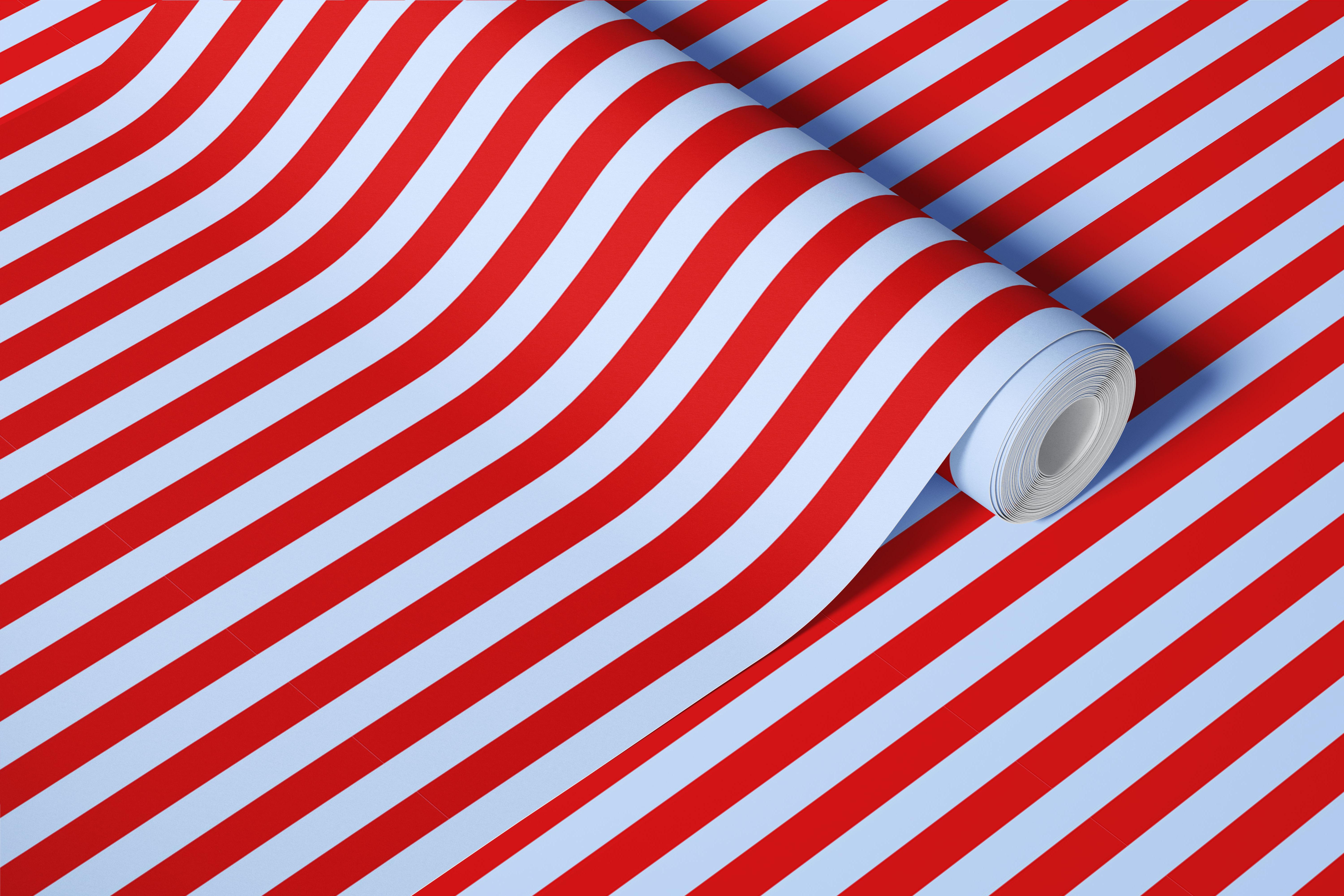 Playful red and blue stripes wallpaper in a room