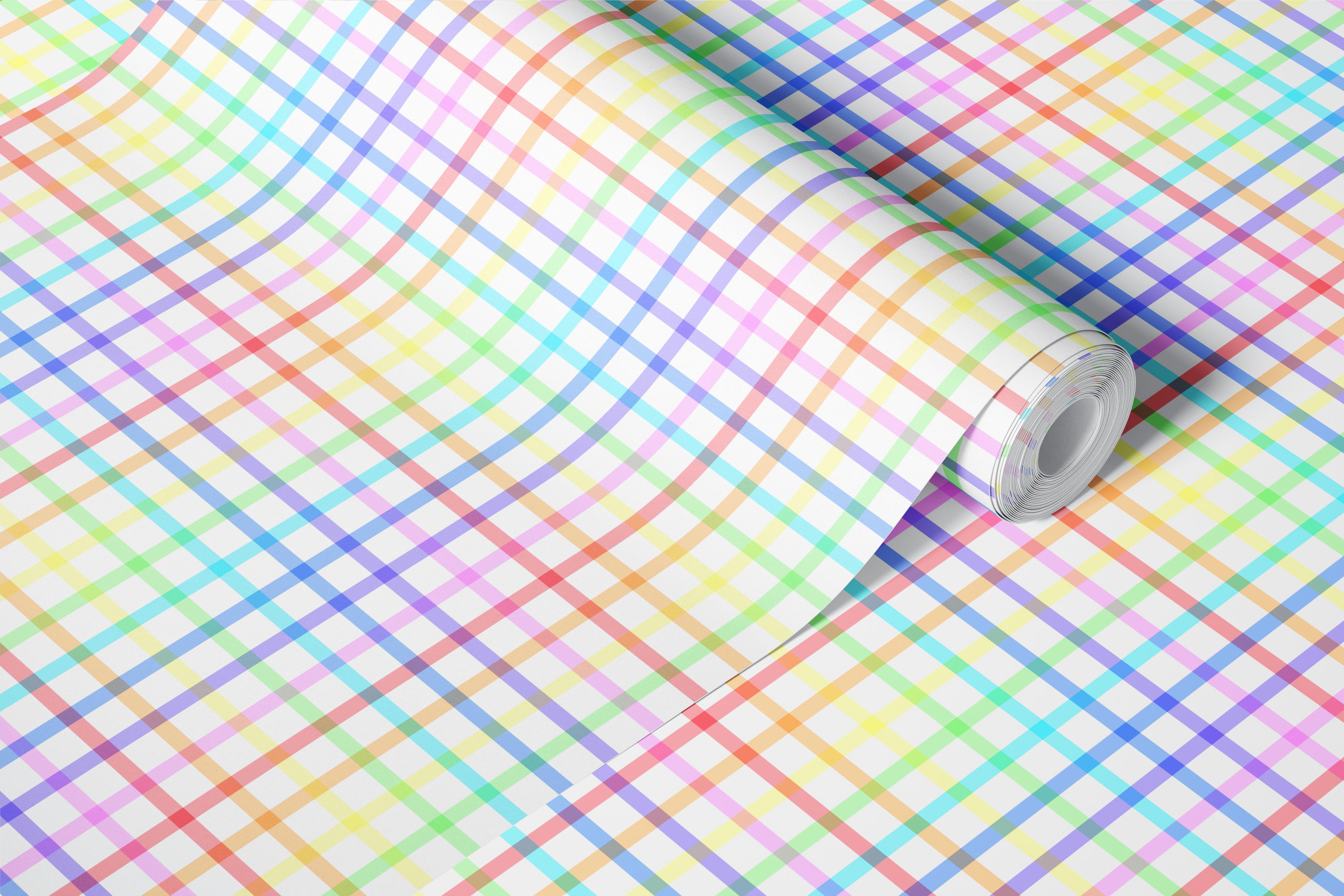 Pastel rainbow check gingham pattern wallpaper