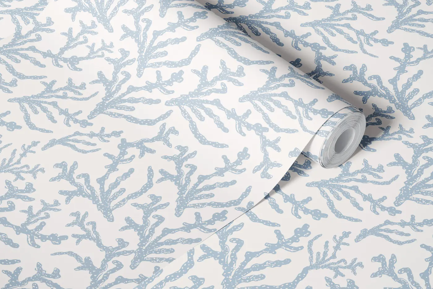 Blue coral reef on off white wallpaper roll