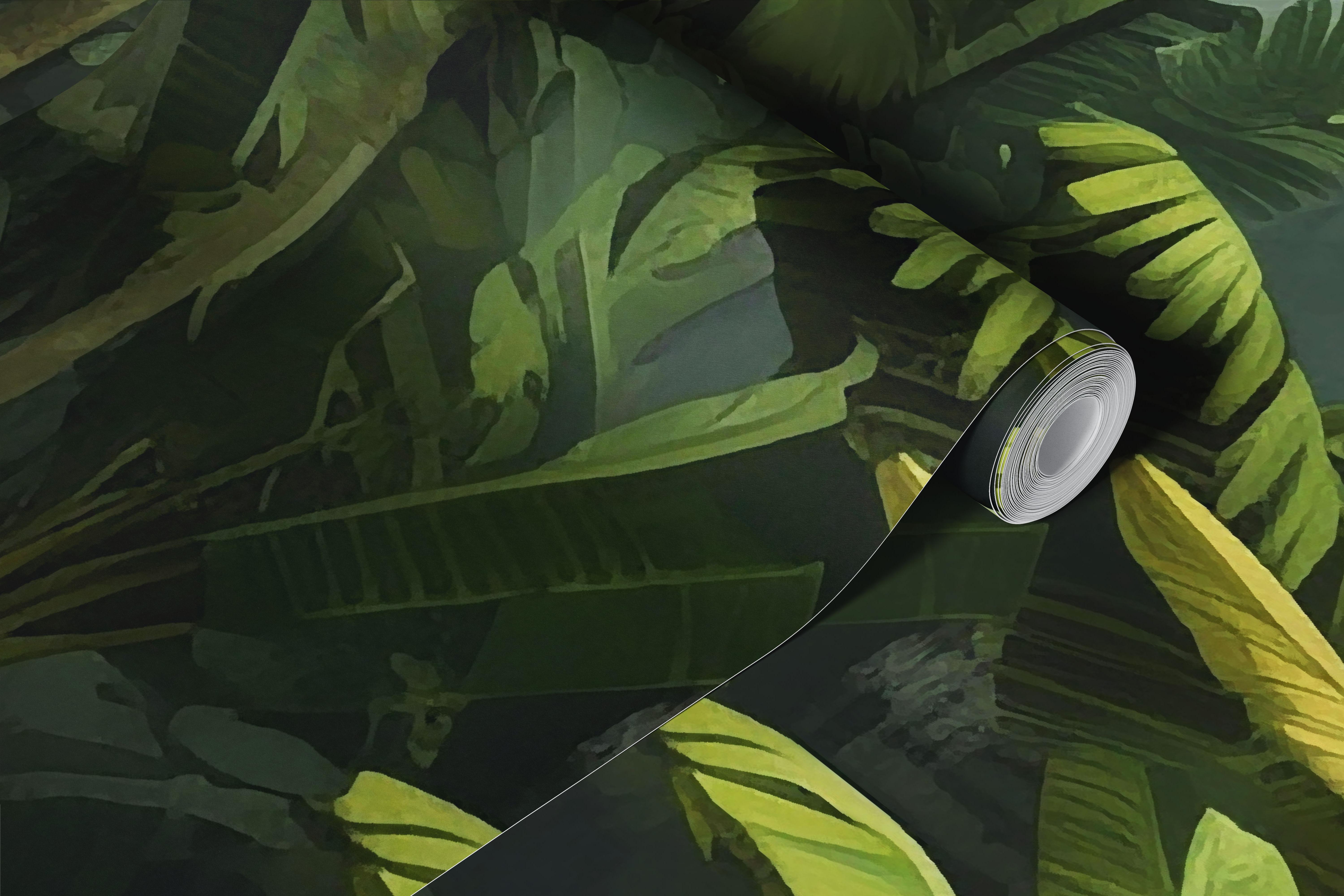 Lush tropical jungle foliage with green leaves and accents wallpaper