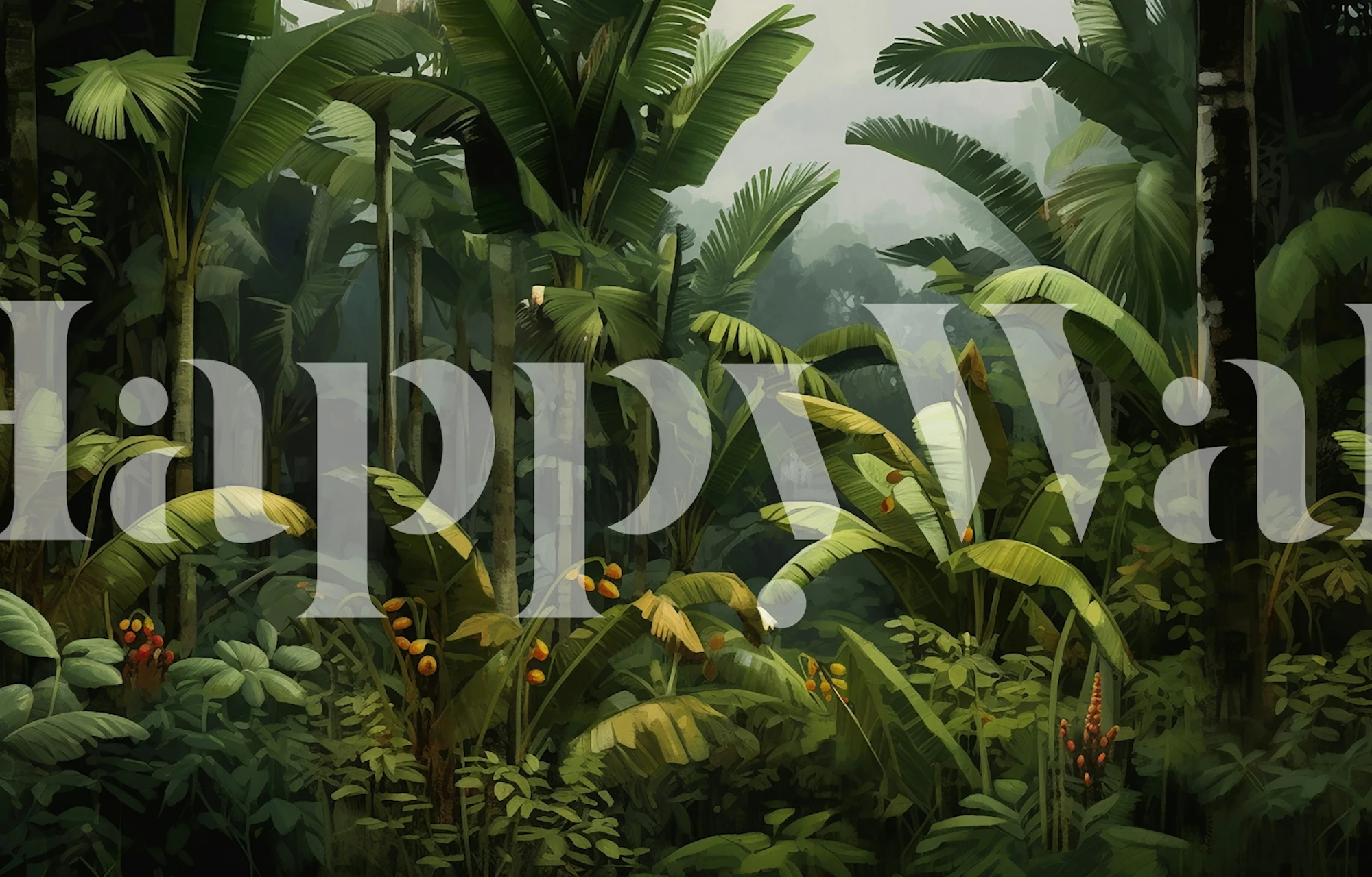Lush tropical jungle foliage with green leaves and accents wallpaper