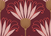 Small Deep Dark Red Retro Floral Flowers behang