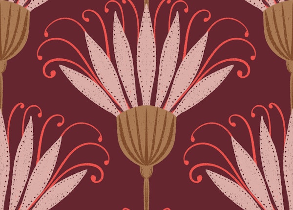 Small Deep Dark Red Retro Floral Flowers