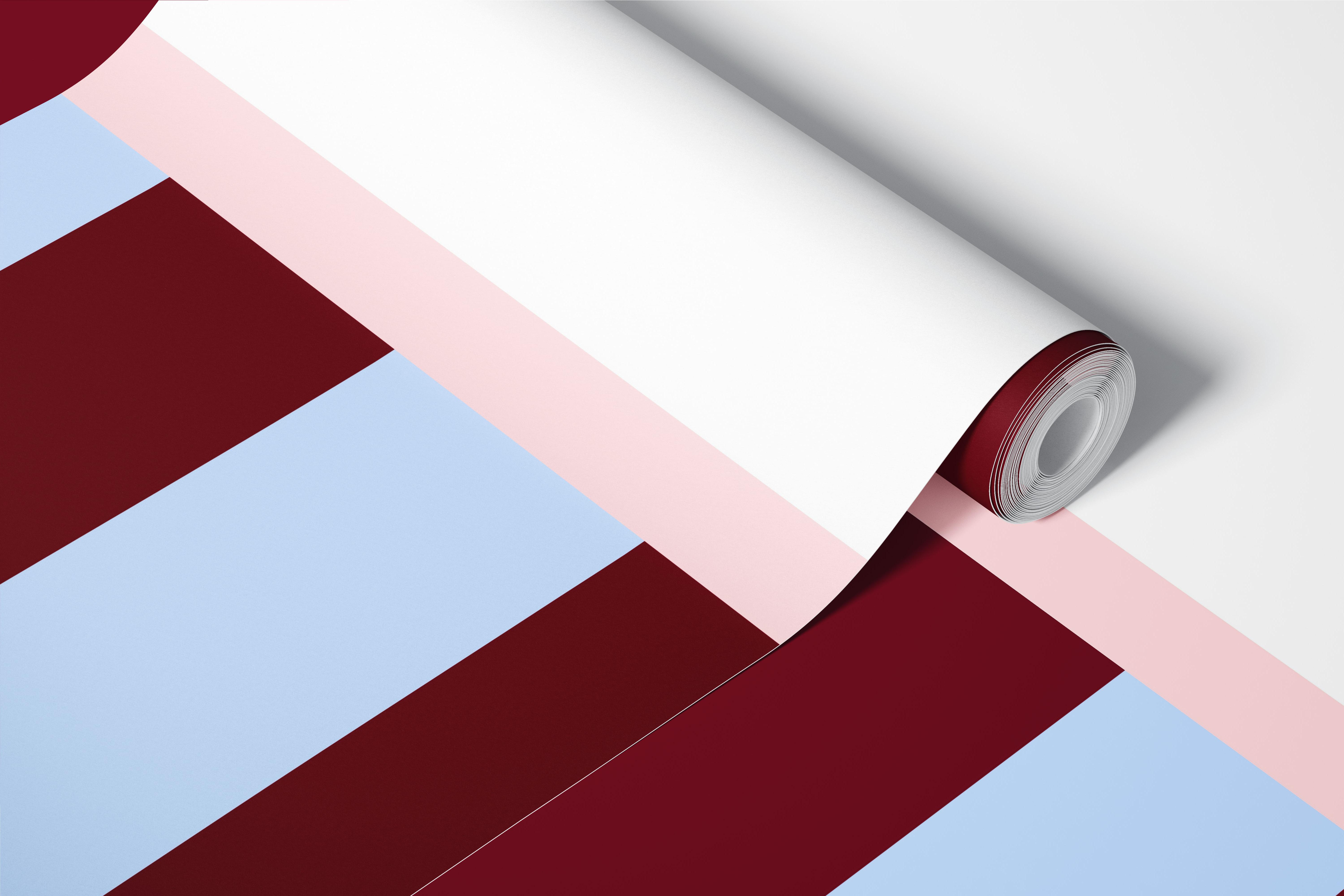 Burgundy and blue vertical stripes on white background wallpaper