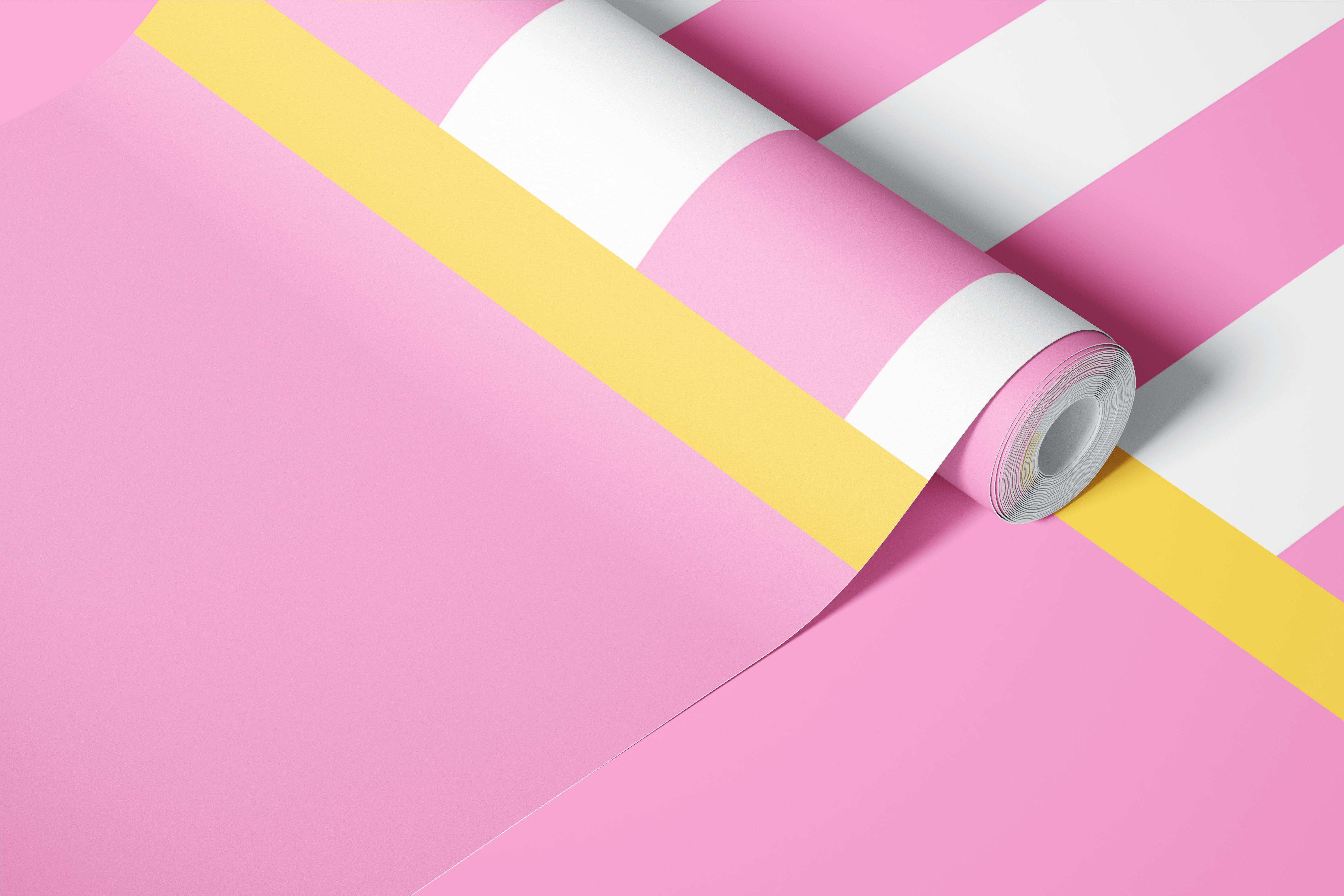 Pink and white striped wallpaper in a room