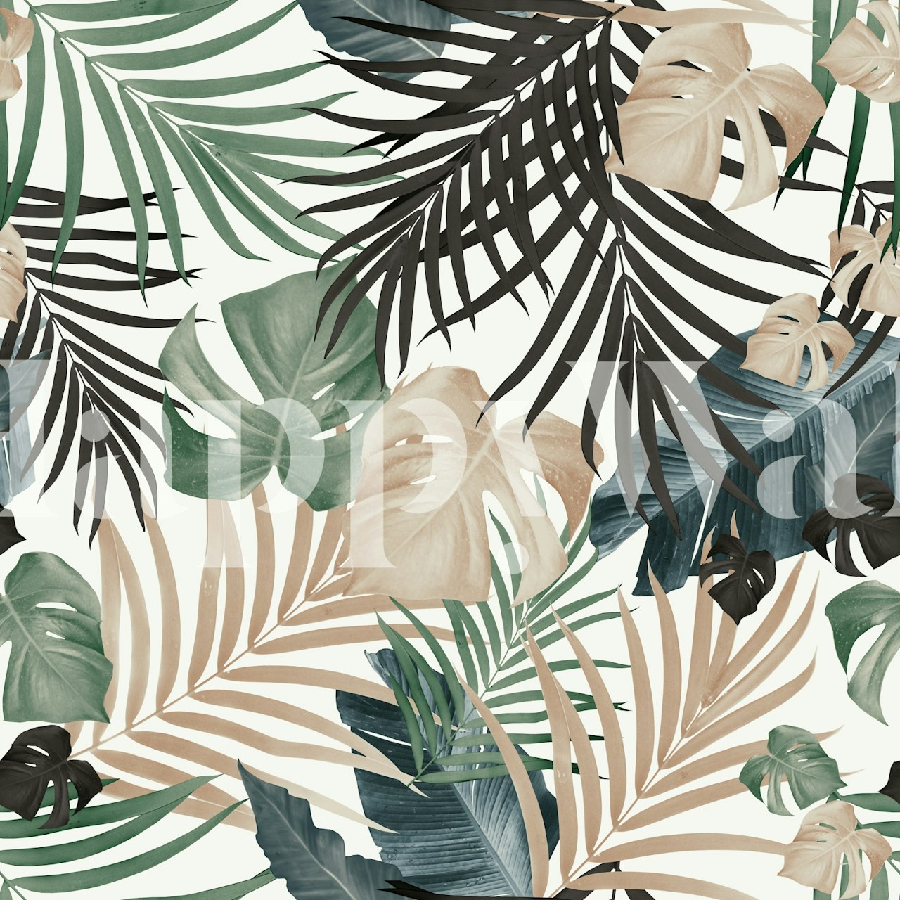 Tropical jungle leaves wallpaper in a room