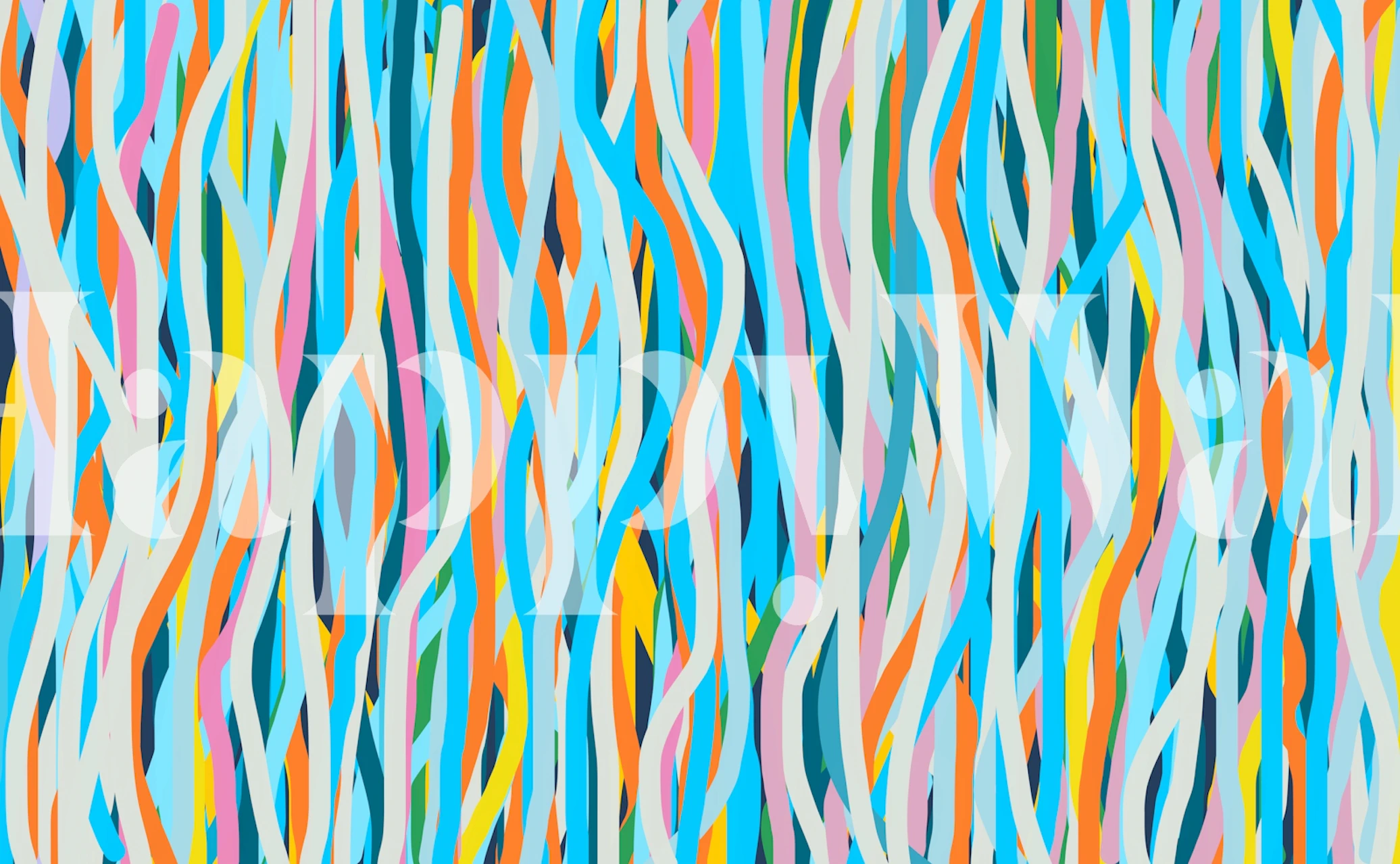 Colorful streamers in blue, pink, orange, and yellow patterns wallpaper
