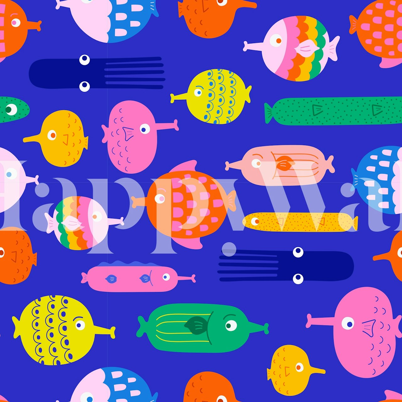 Colorful fish wallpaper design in a room