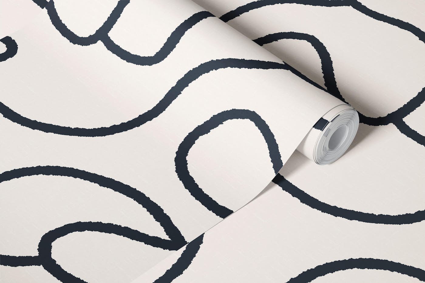 Monochrome Swirl Art on offwhite wallpaper roll