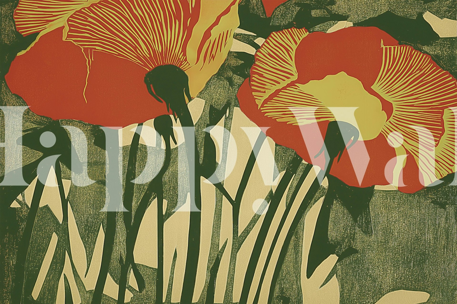 Papel de parede Vibrant Poppy Flower em um quarto