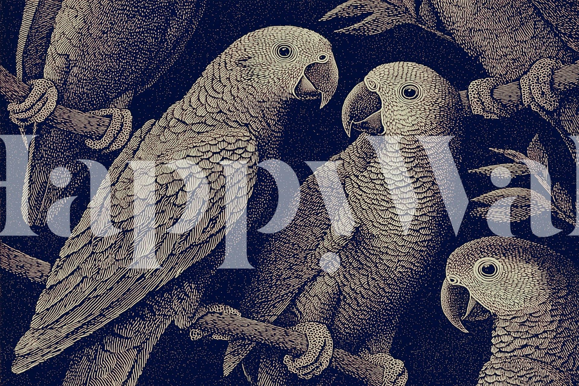 Blue parrots on dark background wallpaper