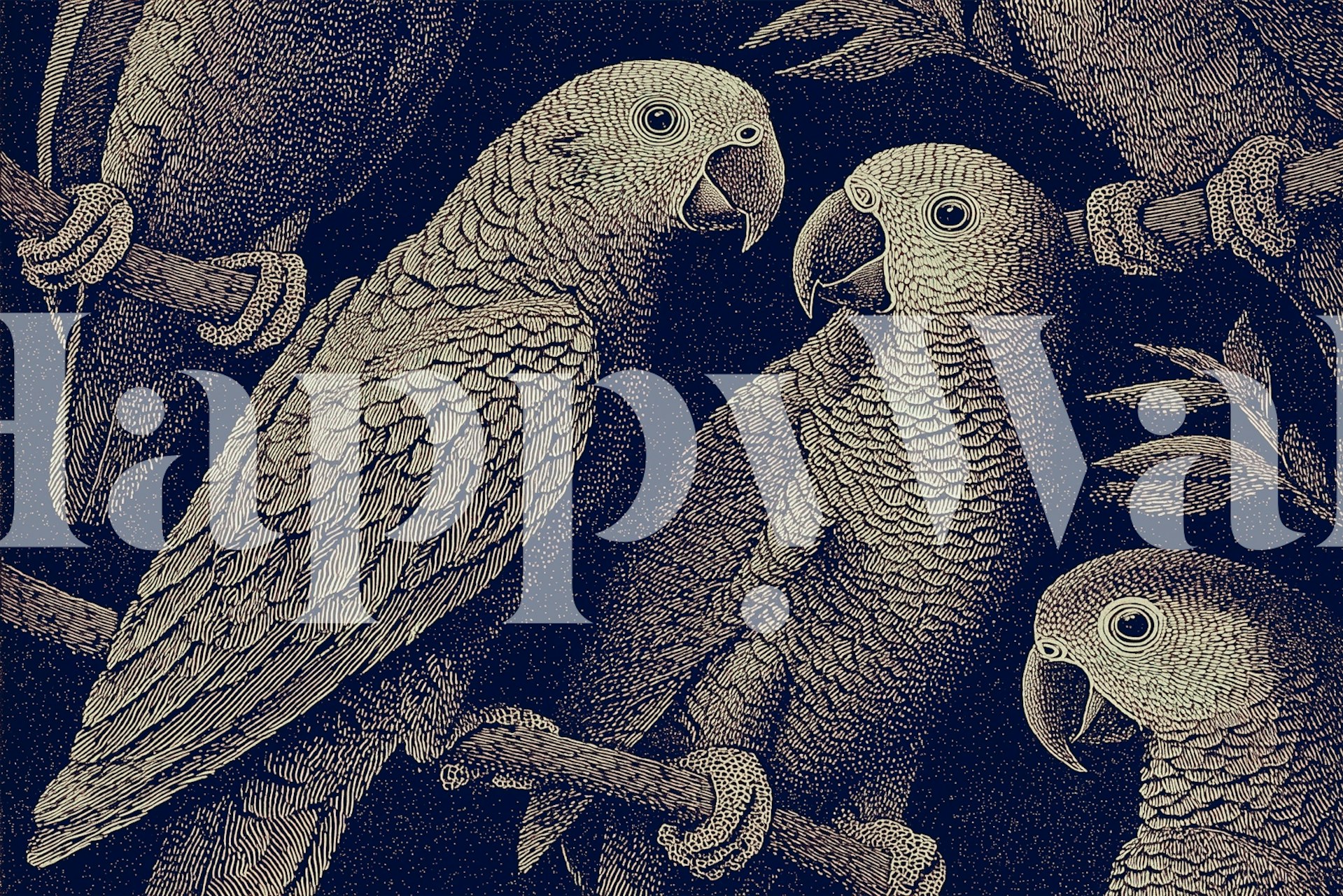 Blue parrots on dark background wallpaper
