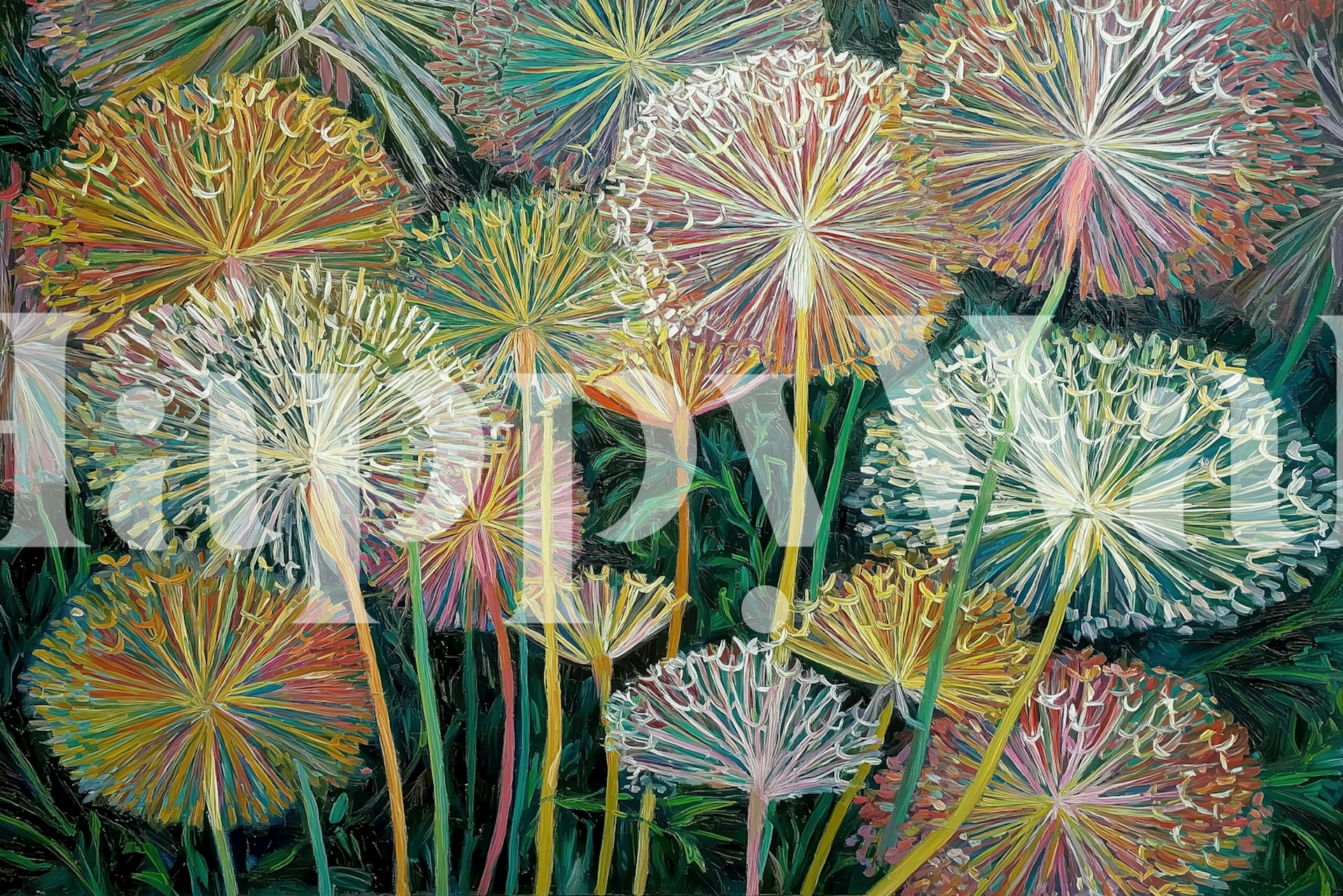 Colorful dandelion flower patterns in vibrant colors wallpaper