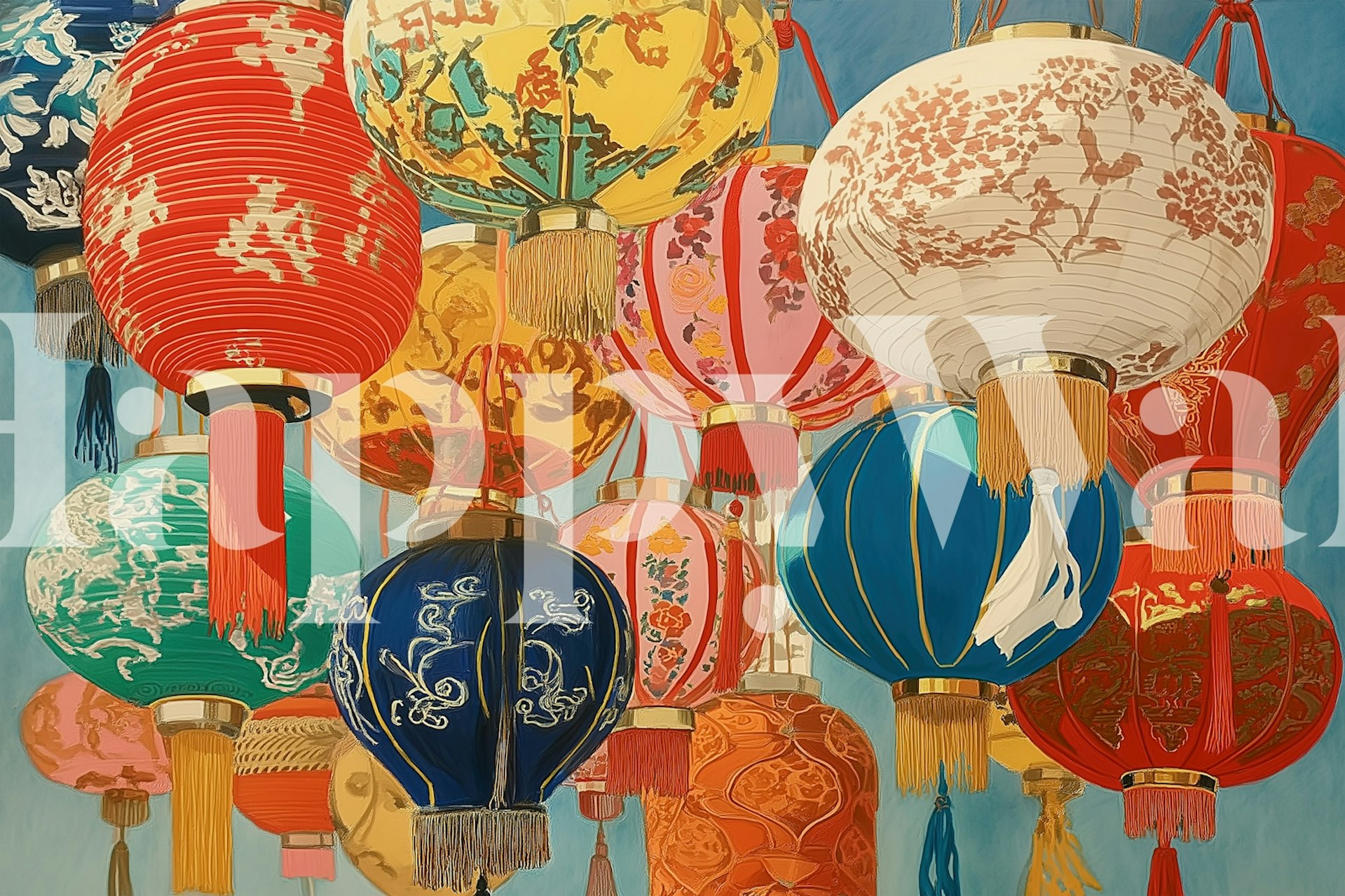 Colorful lanterns wallpaper in a room