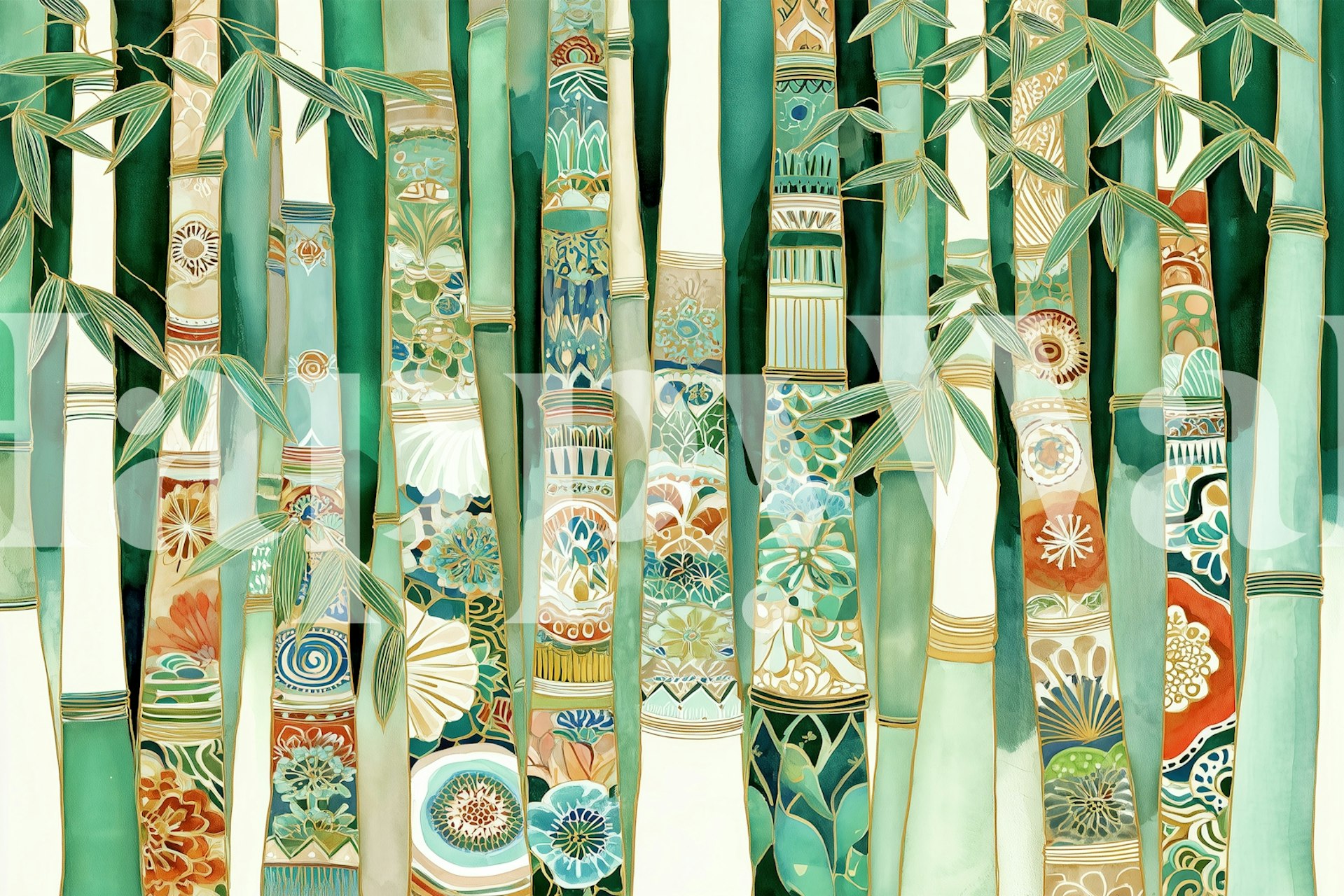 Papel pintado Artistic Bamboo Canes en una habitación