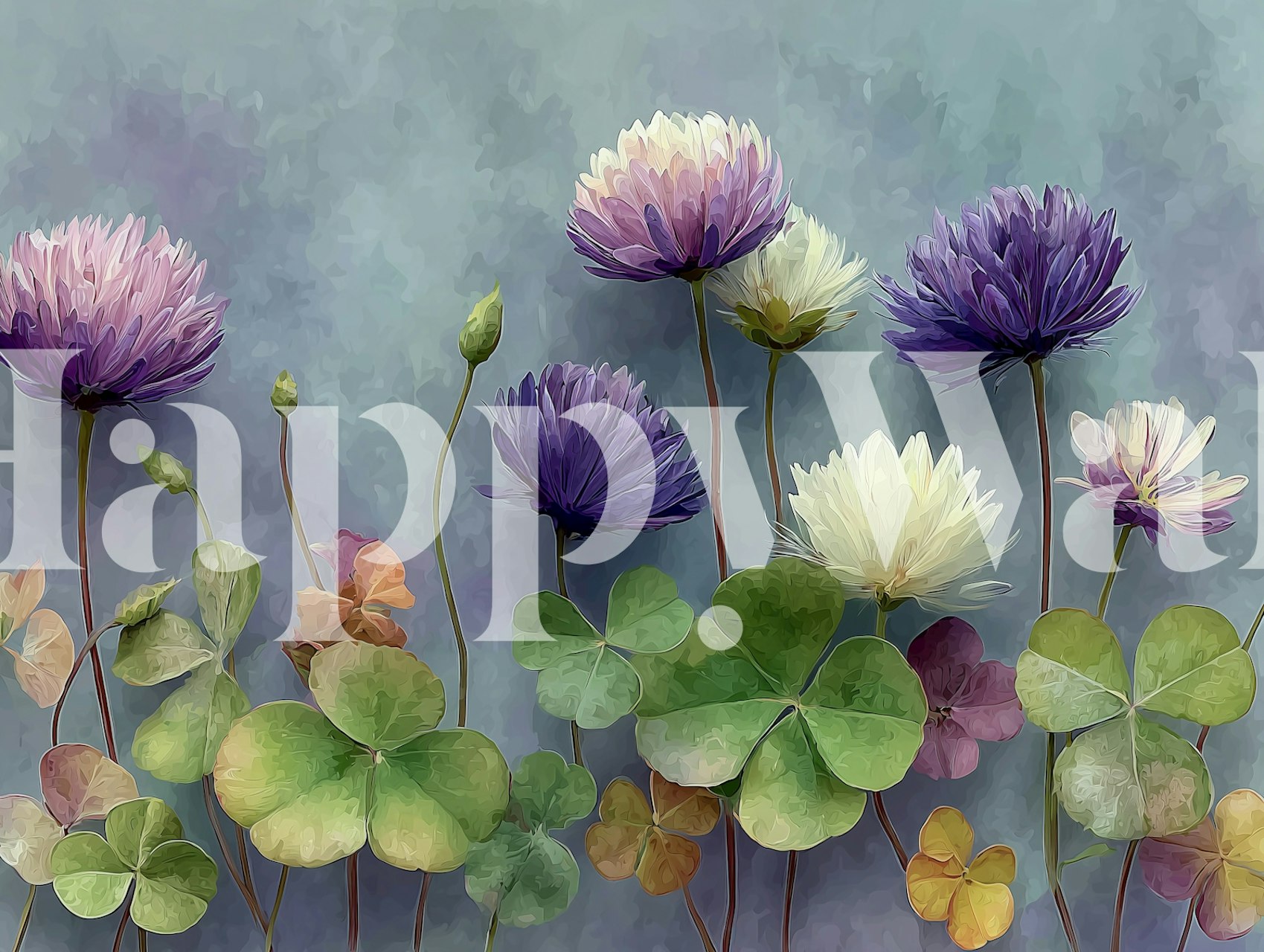 Purple and white flowers with green leaves wallpaper