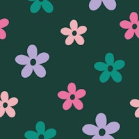 Green and Pink Simple Flowers on Dark Green papel pintado