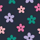Green and Pink Simple Flowers on Navy Blue