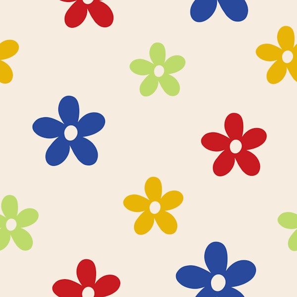 Bright Simple Flowers on Cream White